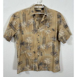Pierre Cardin Hawaiian Shirt Size XL Beige Floral Cotton Short Sleeve Button Up